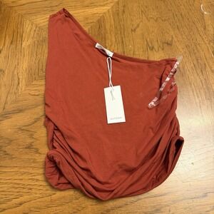 Antistar One Shoulder Ruched Top Women Medium Rust Orange Stretch NWT